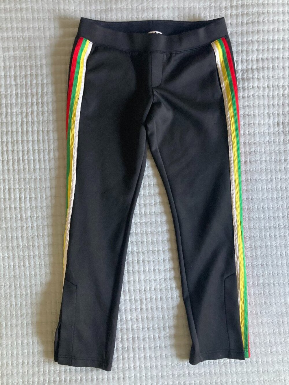 Pam & Gela Rainbow Stripe Track Pants Black Ankle Length Pull-On Size S